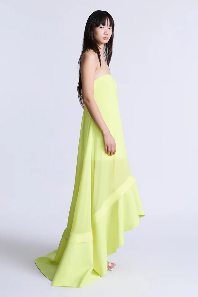 Vibrant Lime Green Chiffon A-Line Strapless Straight Neck Floor-Length Evening Dresses