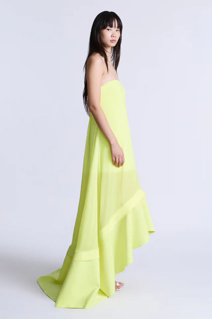 Vibrant Lime Green Chiffon A-Line Strapless Straight Neck Floor-Length Evening Dresses