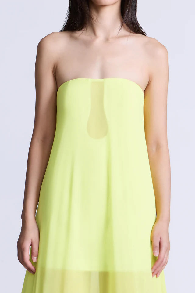 Vibrant Lime Green Chiffon A-Line Strapless Straight Neck Floor-Length Evening Dresses