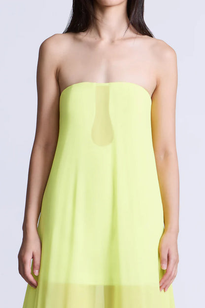 Vibrant Lime Green Chiffon A-Line Strapless Straight Neck Floor-Length Evening Dresses