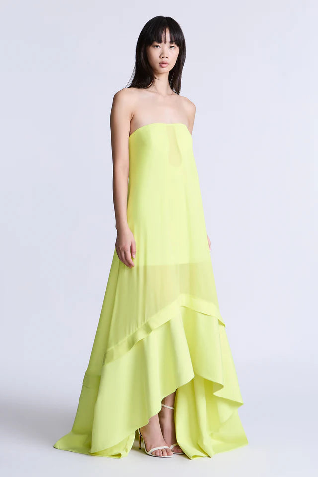 Vibrant Lime Green Chiffon A-Line Strapless Straight Neck Floor-Length Evening Dresses