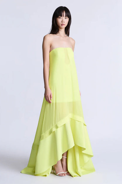 Vibrant Lime Green Chiffon A-Line Strapless Straight Neck Floor-Length Evening Dresses