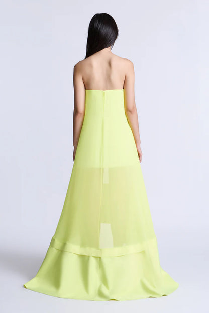 Vibrant Lime Green Chiffon A-Line Strapless Straight Neck Floor-Length Evening Dresses