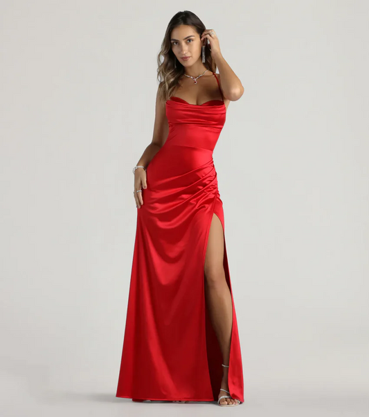 Vibrant Mermaid Sweetheart Neck Spaghetti Straps Lace Up Back Slit Floor Length Evening Dress