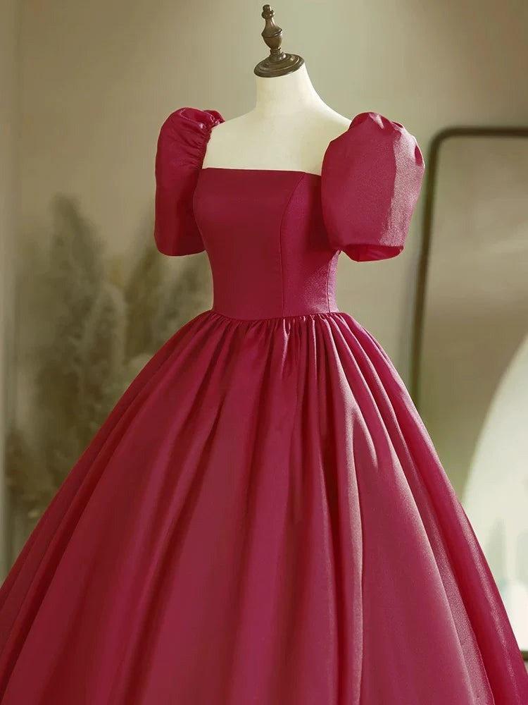 Vibrant Red Off-the-Shoulder Puff Sleeve Lace-Up Back A-Line Prom Dresses