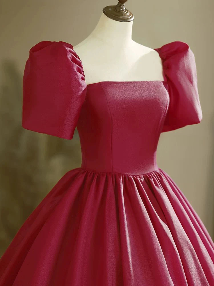 Vibrant Red Off-the-Shoulder Puff Sleeve Lace-Up Back A-Line Prom Dresses