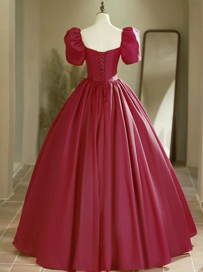 Vibrant Red Off-the-Shoulder Puff Sleeve Lace-Up Back A-Line Prom Dresses
