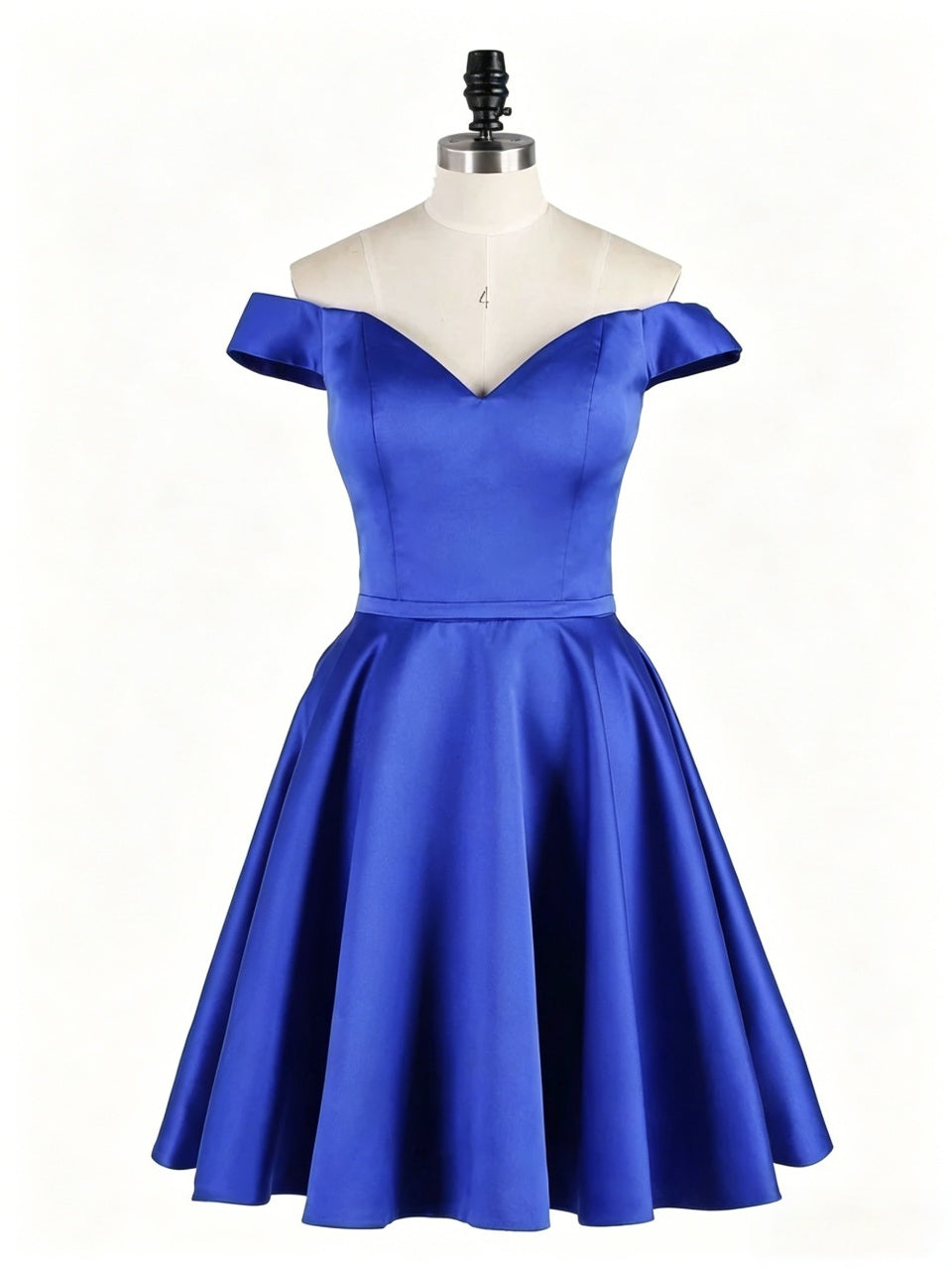 Vibrant Royal Satin A-line Off-the-shoulder Sweetheart Cap Sleeve ZipperBack Mini Homecoming Dresses