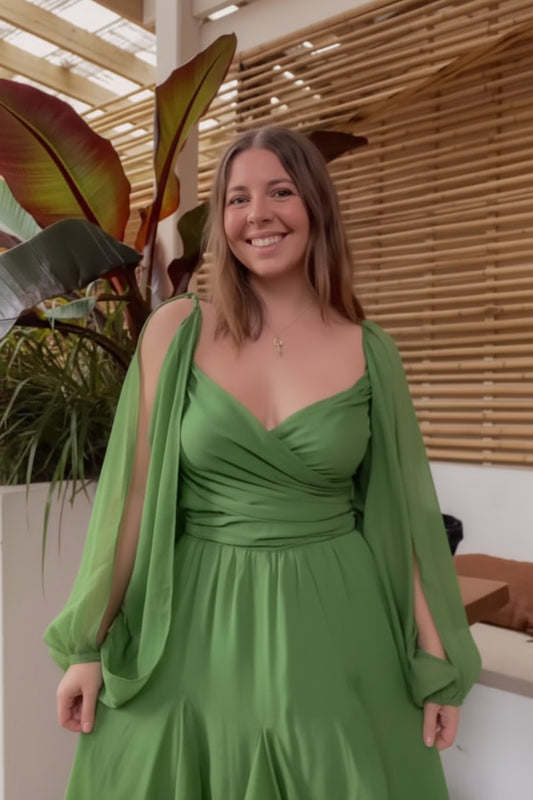 Vibrant Chiffon A-Line V-Neck Draped Long Sleeves Lace-Up Back Mini Homecoming Dresses