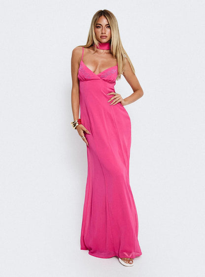 Vibrant Chiffon A-Line V-Neck Spaghetti Strap Open Back Tie Detail Floor-Length Evening Dresses