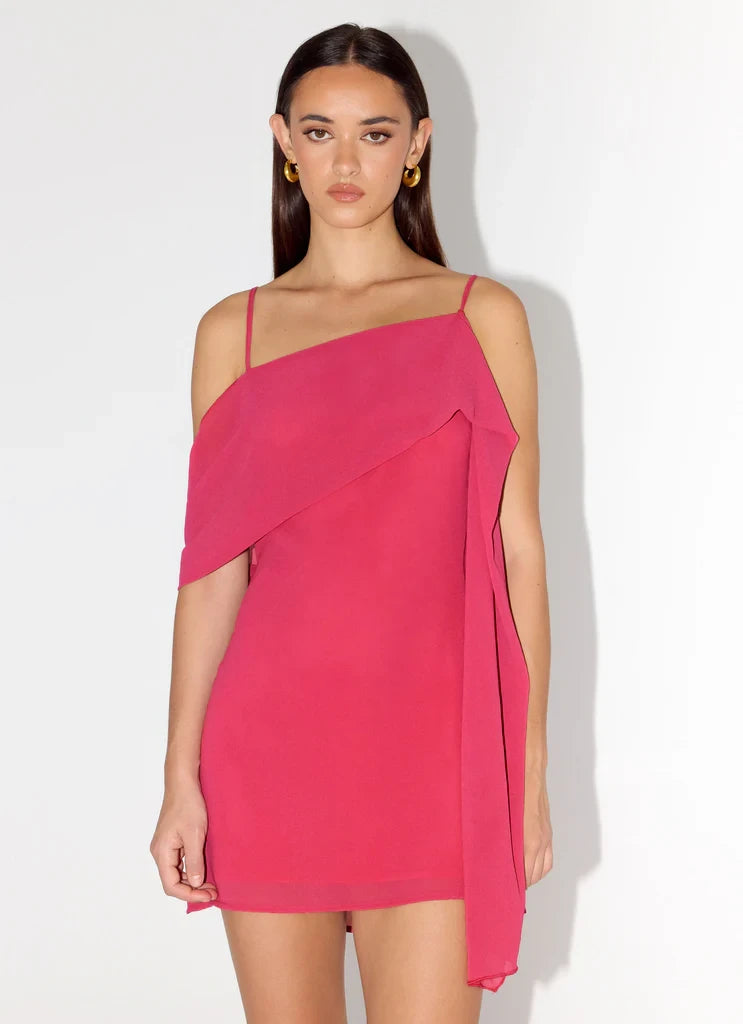 Vibrant Chiffon Sheath Asymmetrical One Shoulder Draped Sleeve Asymmetrical Strappy Back Mini Length Homecoming Dresses
