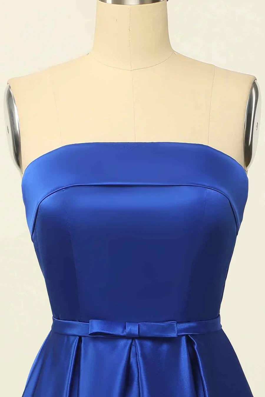 Vibrant Satin A-Line Strapless Sleeveless Lace-Up Back Tea-Length Homecoming Dresses