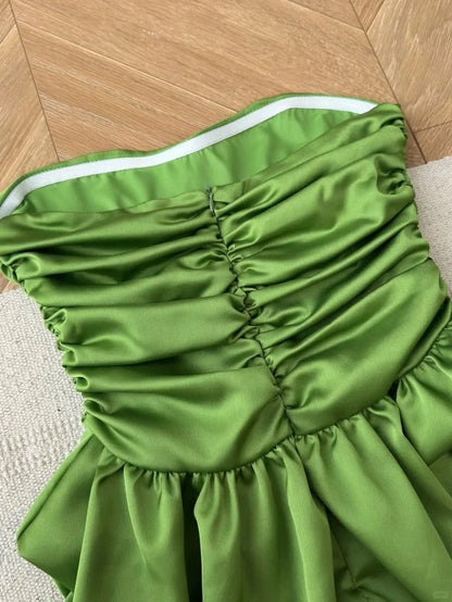 Vibrant Satin A-Line Strapless Sleeveless Ruched Back Short Homecoming Dresses