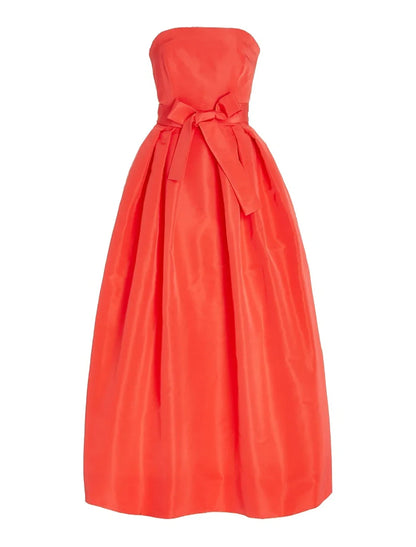 Vibrant Satin A-Line Strapless Sleeveless Zipper Back Midi Length Homecoming Dresses