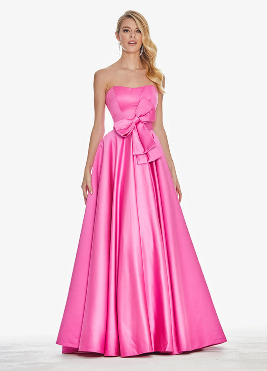 Vibrant Satin A-Line Strapless Sweetheart Sleeveless Open Back Floor-Length Evening Dresses with Bow Detail