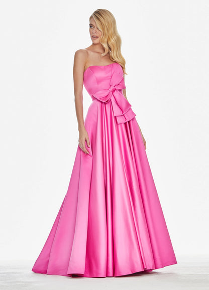 Vibrant Satin A-Line Strapless Sweetheart Sleeveless Open Back Floor-Length Evening Dresses with Bow Detail