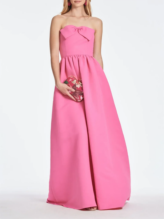 Vibrant Satin A-Line Strapless Sweetheart Bow Floor-Length Homecoming Dress