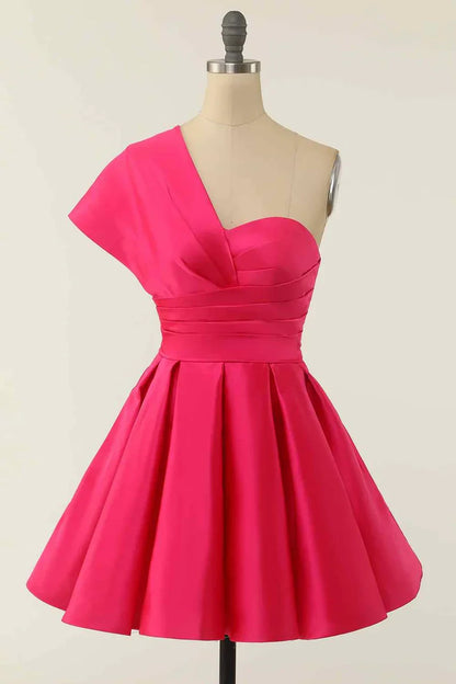 Vibrant Satin A-Line Sweetheart One-Shoulder Zipper Back Short Homecoming Dresses