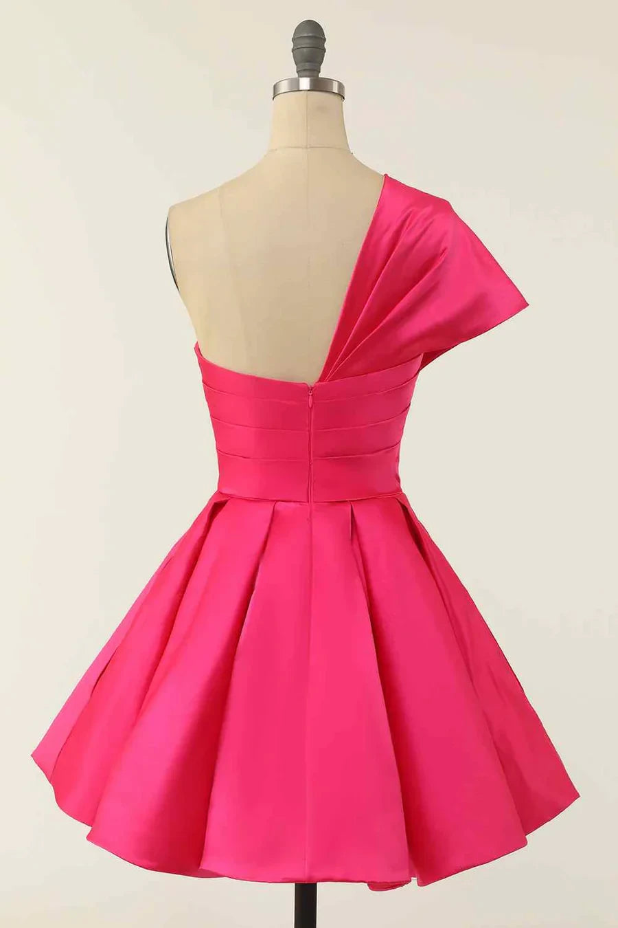 Vibrant Satin A-Line Sweetheart One-Shoulder Zipper Back Short Homecoming Dresses