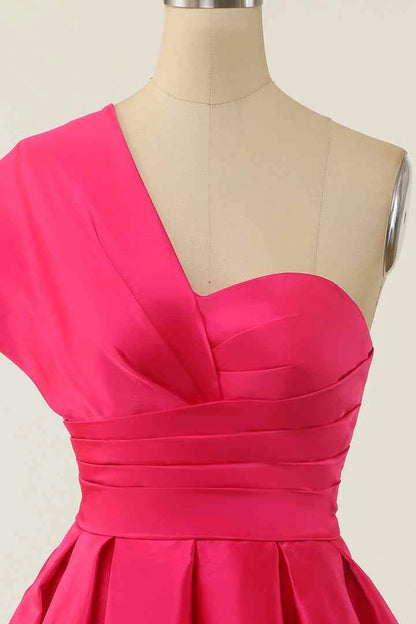 Vibrant Satin A-Line Sweetheart One-Shoulder Zipper Back Short Homecoming Dresses