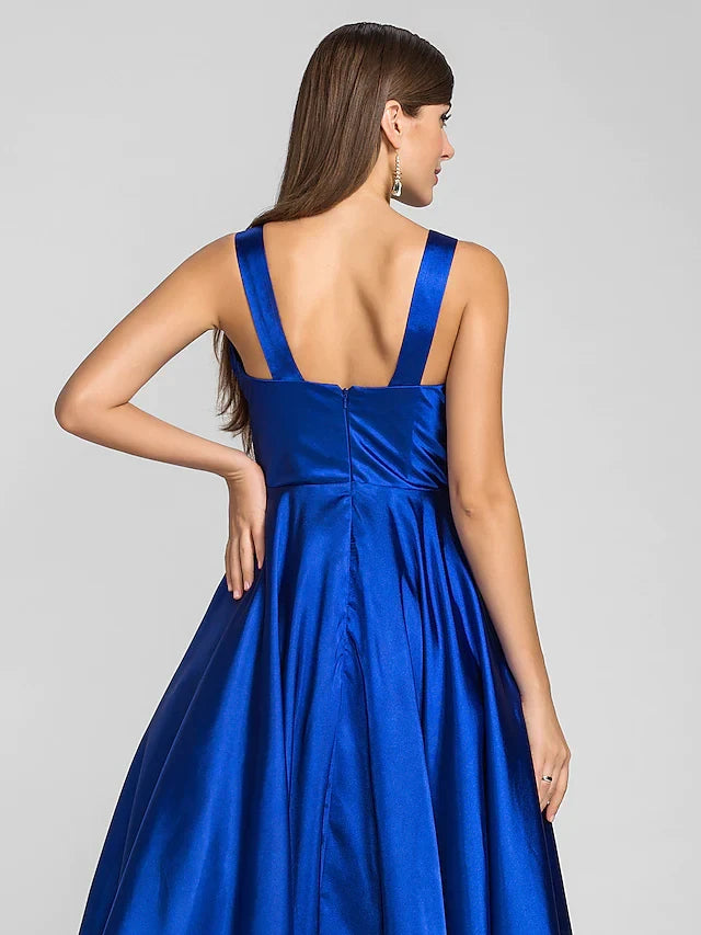 Vibrant Satin A-Line Sweetheart Sleeveless V-Back Midi-Length Prom Dresses