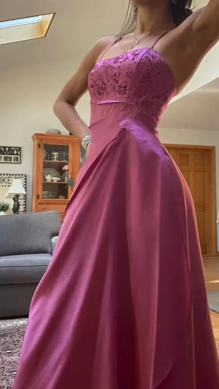 Vibrant Satin A-Line Sweetheart Spaghetti Strap Sleeveless Criss-Cross Back Floor-Length Evening Dresses