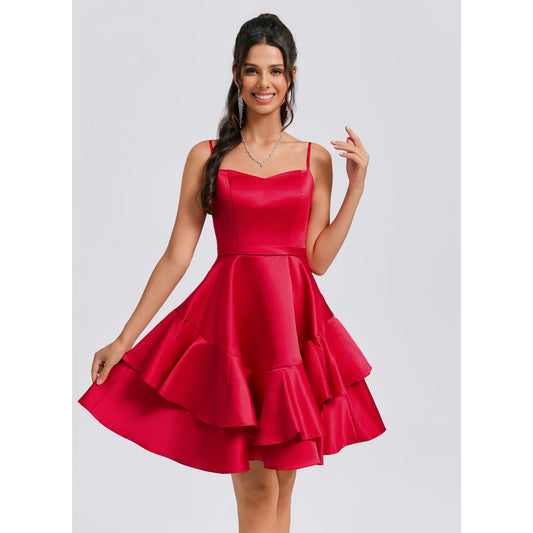 Vibrant Satin A-Line Sweetheart Spaghetti Strap Zipper Back Above Knee Homecoming Dresses