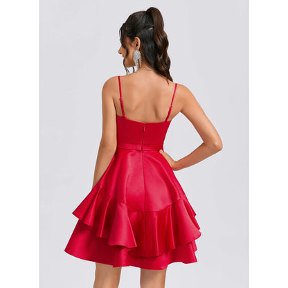 Vibrant Satin A-Line Sweetheart Spaghetti Strap Zipper Back Above Knee Homecoming Dresses
