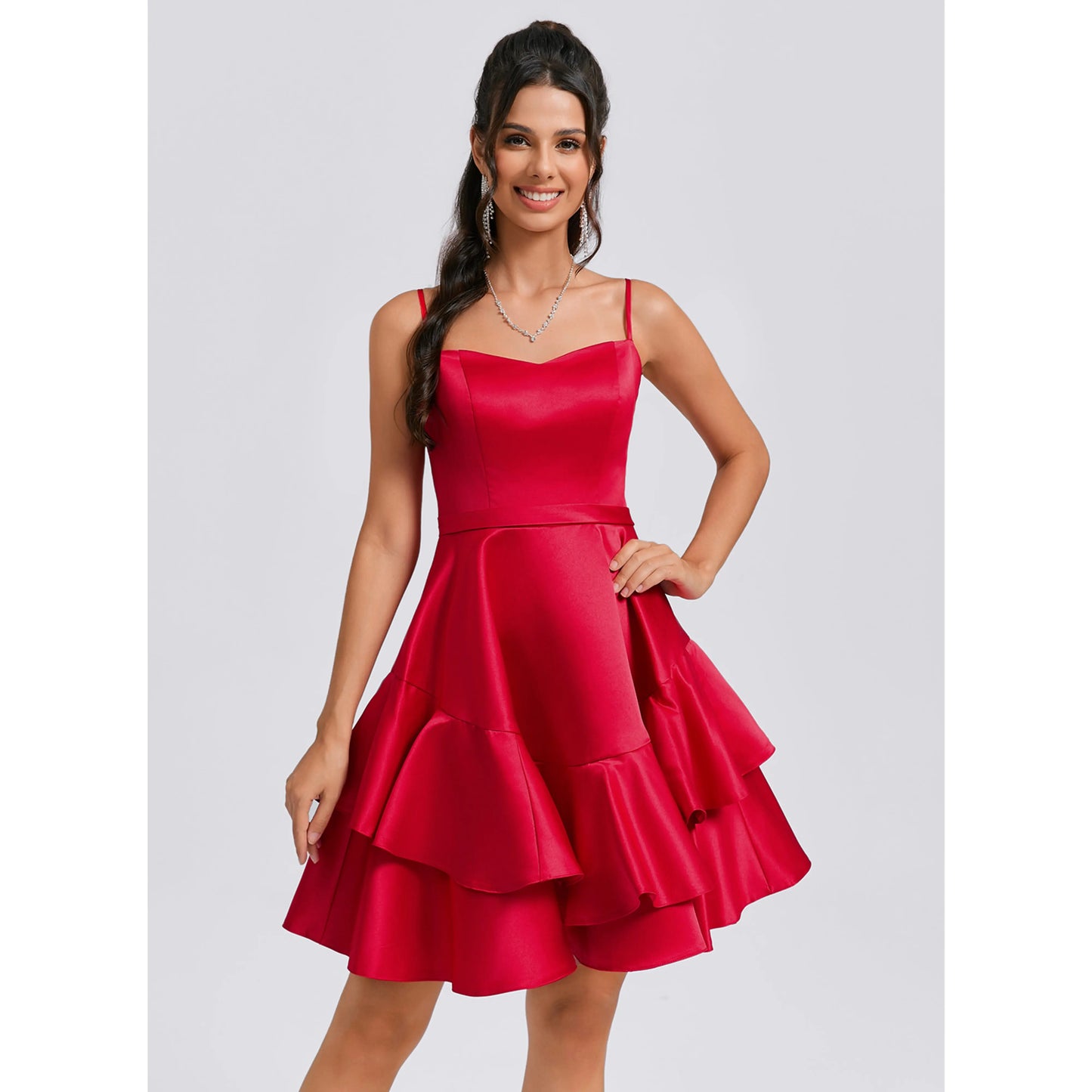 Vibrant Satin A-Line Sweetheart Spaghetti Strap Zipper Back Above Knee Homecoming Dresses