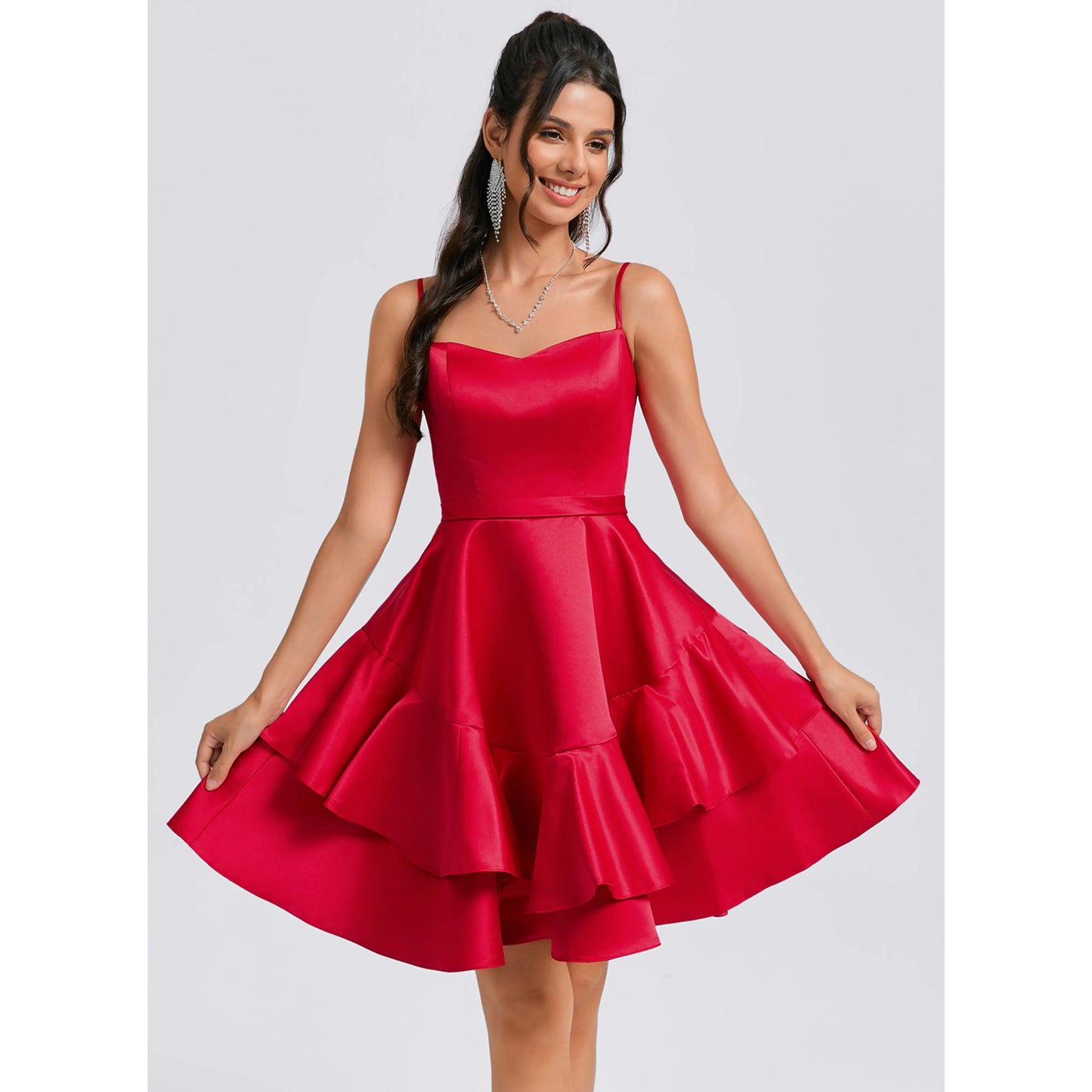 Vibrant Satin A-Line Sweetheart Spaghetti Strap Zipper Back Above Knee Homecoming Dresses
