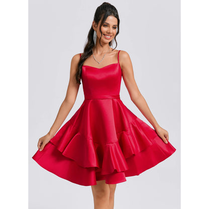 Vibrant Satin A-Line Sweetheart Spaghetti Strap Zipper Back Above Knee Homecoming Dresses