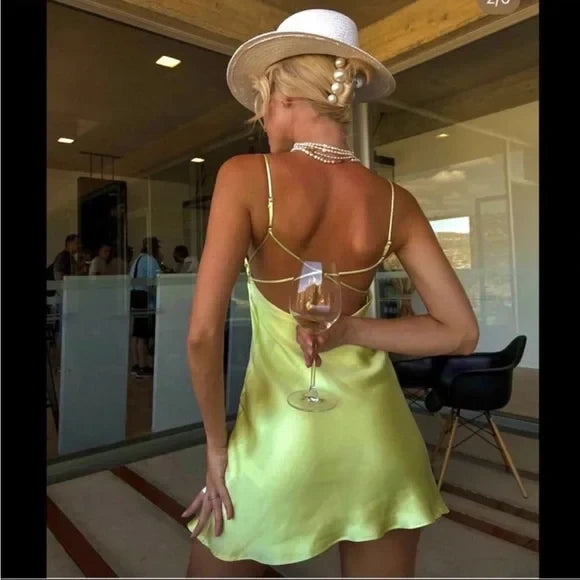 Vibrant Satin A-Line V-Neck Sleeveless Criss-cross Backless Mini Homecoming Dresses