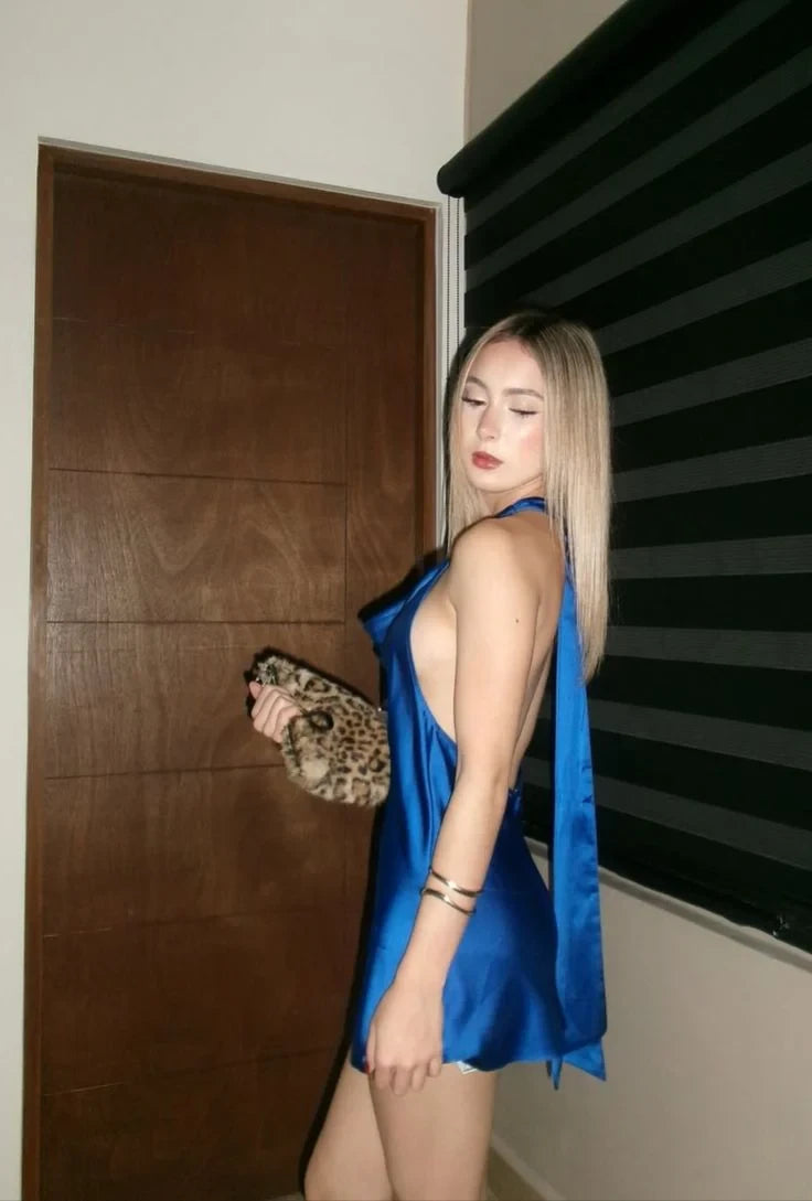Vibrant Satin Sheath Cowl Neck Sleeveless Open Back Mini Homecoming Dresses