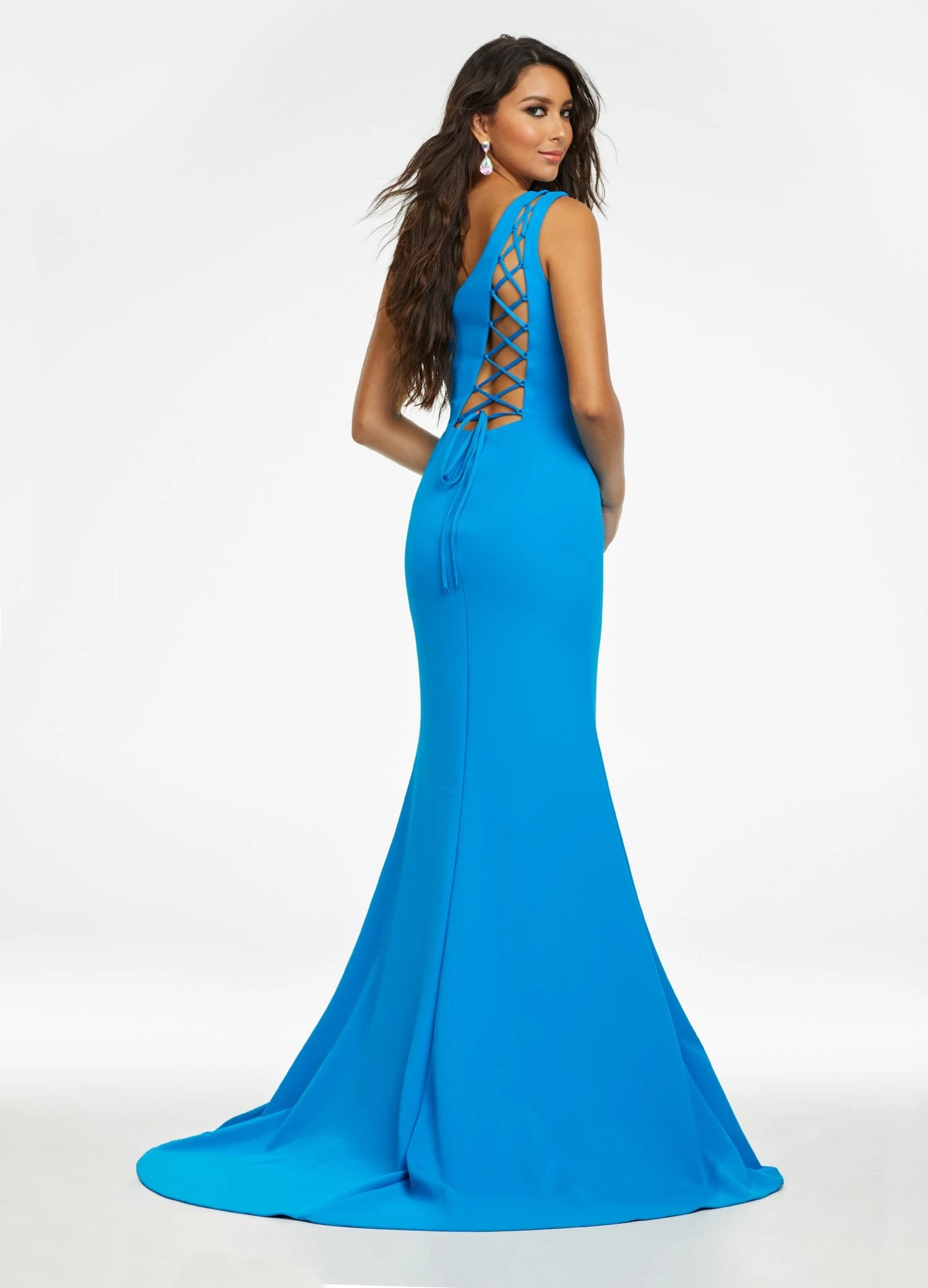 Vibrant Satin Sheath One-Shoulder Sleeveless Lace-Up Back Floor-Length Evening Dresses