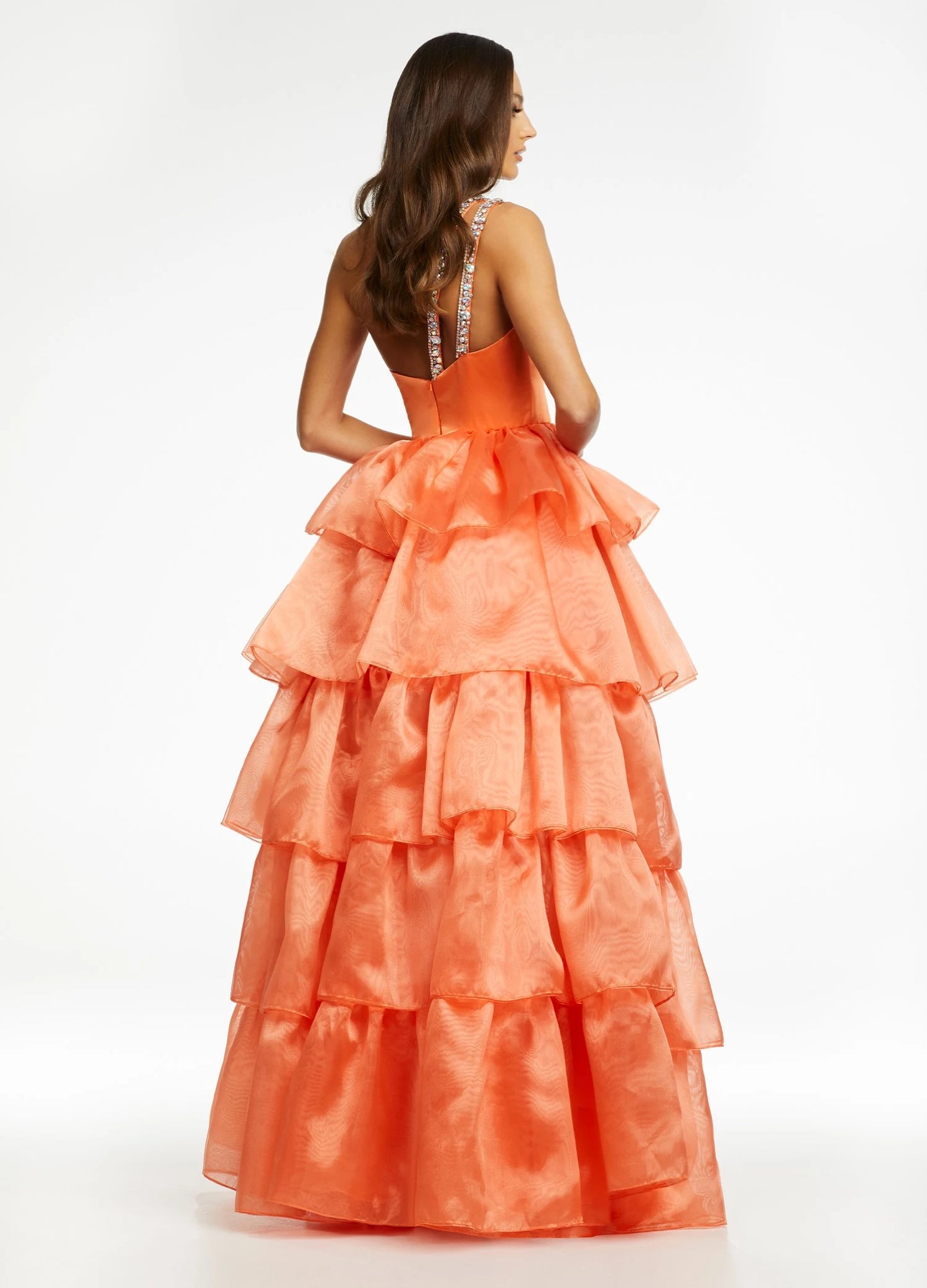 Vibrant Tulle A-Line One-Shoulder Sleeveless Embellished Open Back High-Low Evening Dresses