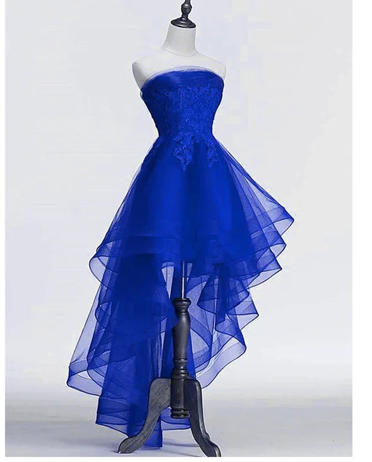 Vibrant Tulle A-Line Strapless Sweetheart Sleeveless Lace-Up Back High-Low Homecoming Dresses