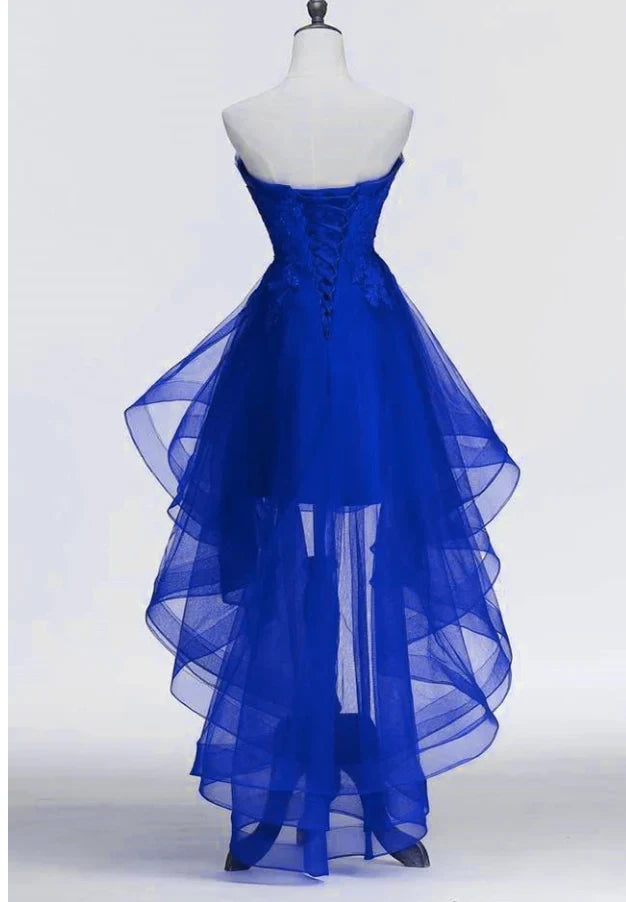 Vibrant Tulle A-Line Strapless Sweetheart Sleeveless Lace-Up Back High-Low Homecoming Dresses