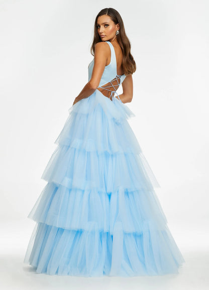 Vibrant Tulle Ball Gown Scoop Neck Sleeveless Lace-Up Back Floor-Length Evening Dresses
