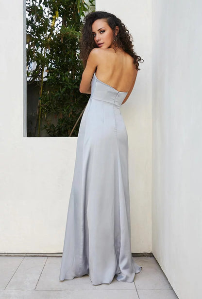 Vintage-Chic A-Line Off the Shoulder Neck Strapless Open-Back Satin Floor-Length Evening Dress