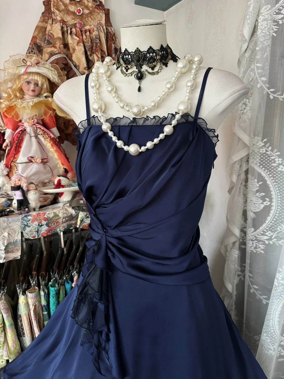 Vintage A-Line Mini Homecoming Dress Spaghetti Straps Ruffle Trim Twist Waist Lace-Up Back Tulle Hem