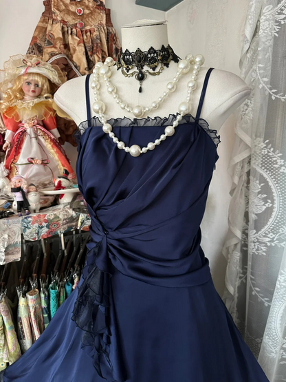 Vintage A-Line Mini Homecoming Dress Spaghetti Straps Ruffle Trim Twist Waist Lace-Up Back Tulle Hem