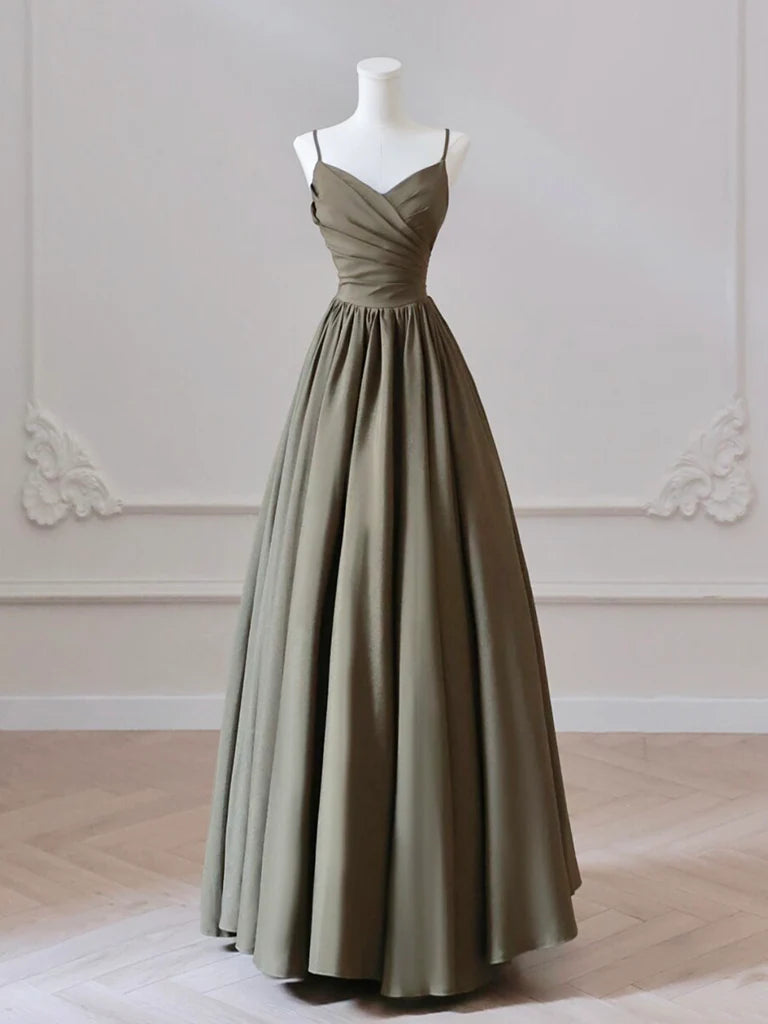 Voluminous A-line spaghetti-strap sweetheart lace-up back floor-length prom dress