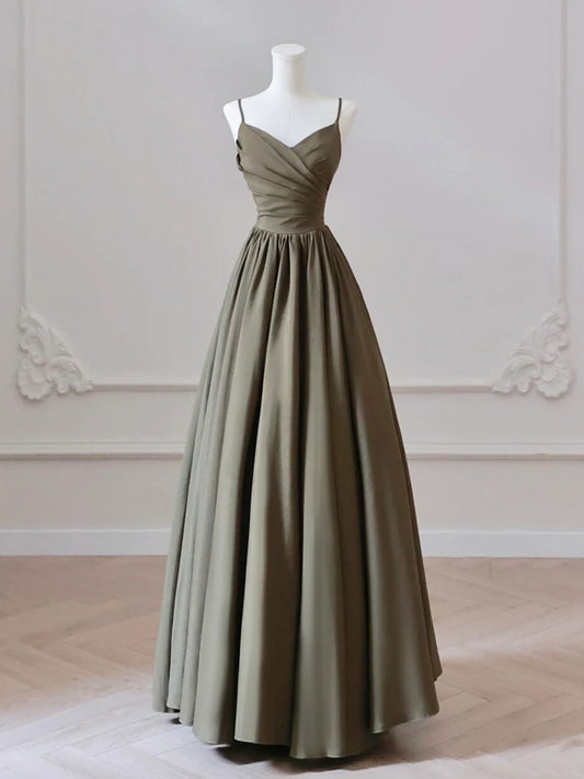 Voluminous A-line spaghetti-strap sweetheart lace-up back floor-length prom dress