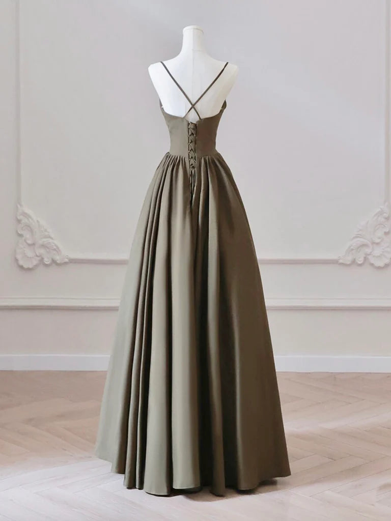 Voluminous A-line spaghetti-strap sweetheart lace-up back floor-length prom dress
