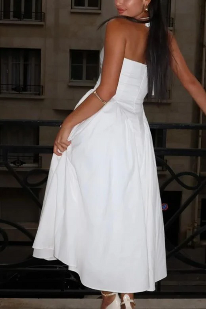 Voluminous Strapless A-Line Sleeveless Midi Length Prom Dress