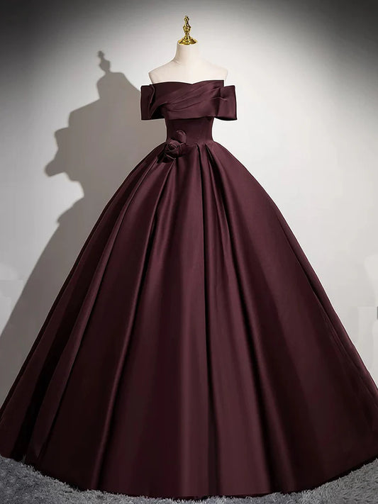 Voluminous ball gown off-the-shoulder lace-up back floral appliqué floor-length prom dress