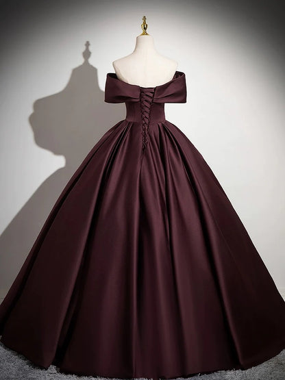 Voluminous ball gown off-the-shoulder lace-up back floral appliqué floor-length prom dress