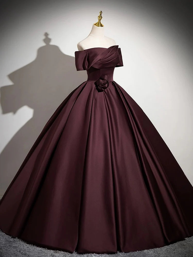 Voluminous ball gown off-the-shoulder lace-up back floral appliqué floor-length prom dress