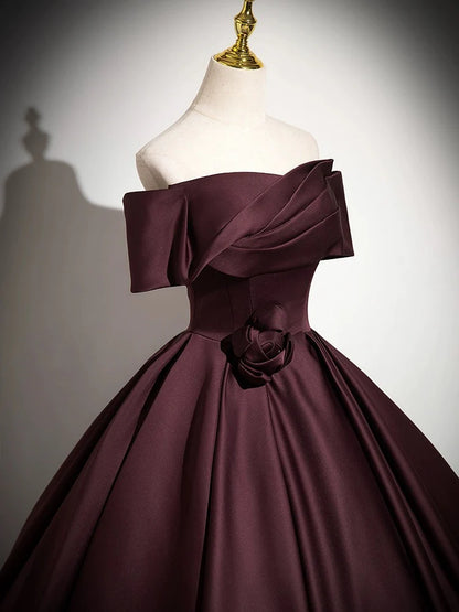 Voluminous ball gown off-the-shoulder lace-up back floral appliqué floor-length prom dress
