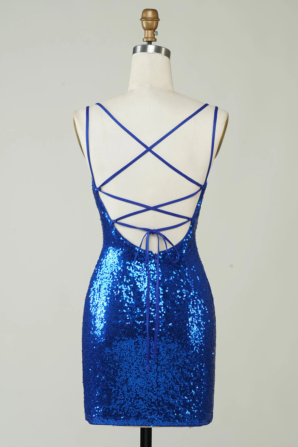 Royal blue tight fitting sequins backless Cocktail Dresses